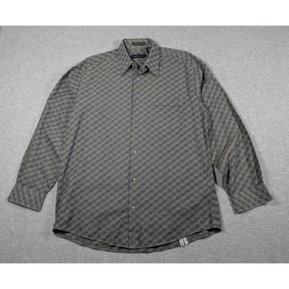 Jhane Barnes Men Shirt Medium Check Grid Long Sleeve‎ Collared Japan Cotton